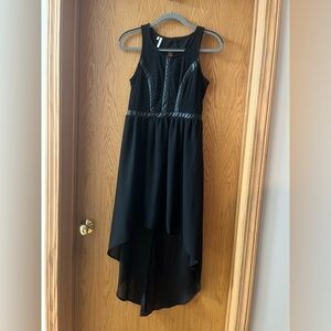 Studio Y High-Low Black Dress- Lace and Faux Leather